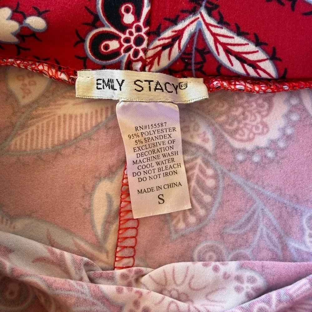 Emily Stacy Red Floral Skirt Size Small Flowy A-Line Boho Y2K Womens - Picture 4 of 7